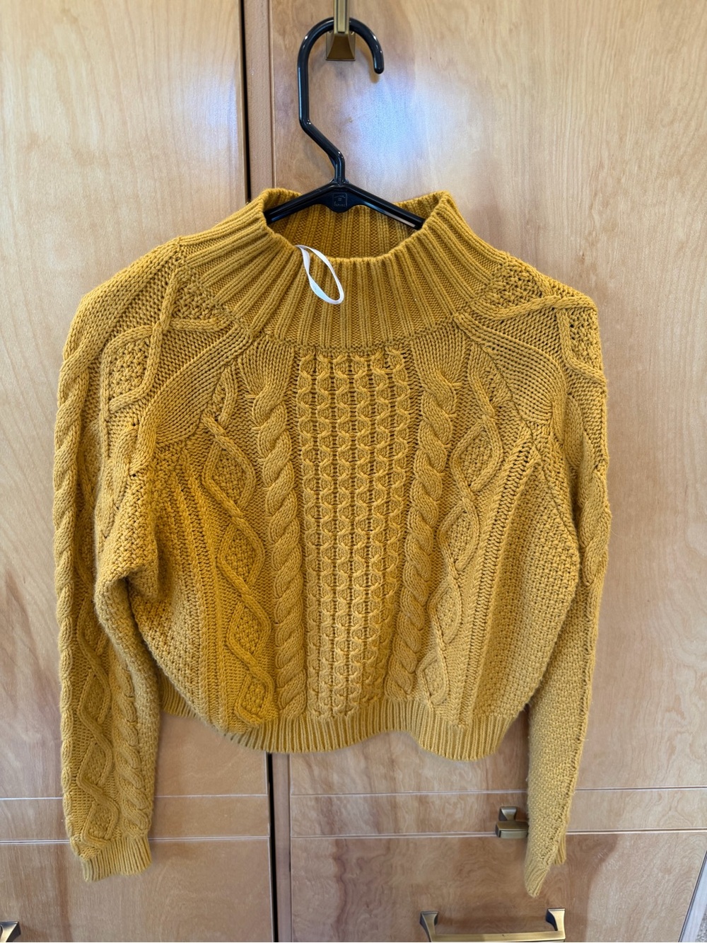 MINKPINK Mustard Cable-Knit Cropped Turtleneck Sweater